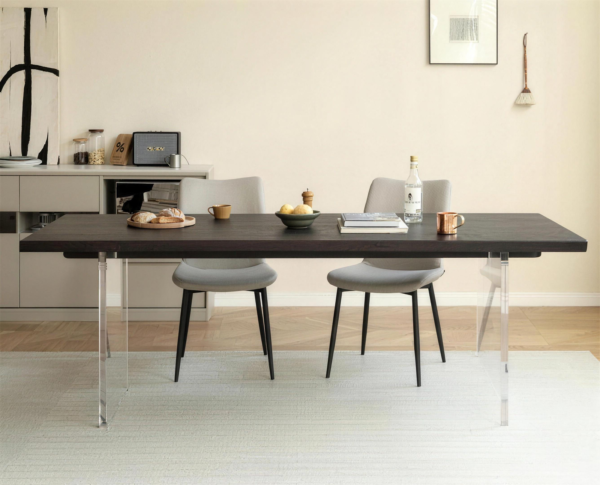 Lishi Black Rectangular Dining Table with Clear Acrylic Legs