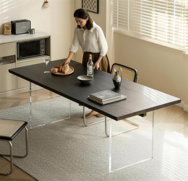 Lishi Black Rectangular Dining Table with Clear Acrylic Legs