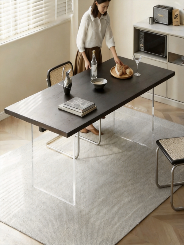 Lishi Black Rectangular Dining Table with Clear Acrylic Legs