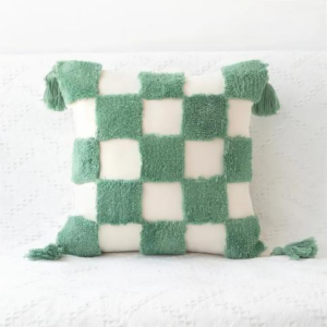 Roomtery Sage Green Checkerboard Tufted Cushion